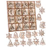 BRUBAKER - Suspensions pour Sapin de Noël - 48 Pièces - Étoiles/Cloches/Père Noël - Ornements en Bois - Décoration Arbre de Noël - Hauteur 3-4 cm