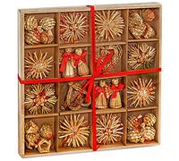 BRUBAKER - Suspensions pour Sapin de Noël - 48 Pièces - Étoiles/Cœurs/Anges en Paille - Décoration de Noël Naturelle - Hauteur jusqu'à 6,5 cm
