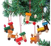 BRUBAKER - Suspensions pour Sapin de Noël - 6 Pièces - Locomotives - Figurines en Bois - Peintes à la Main - Décoration Arbre de Noël