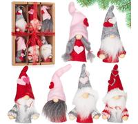 BRUBAKER - Suspensions pour Sapin de Noël - 6 Pièces - Nains avec Coeurs/Lutins tricotés - Figurines en Bois & Crochet - Décoration Arbre de Noël & Saint-Valentin - Hauteur 10 cm