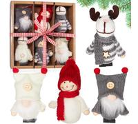 BRUBAKER - Suspensions pour Sapin de Noël - 6 Pièces - Rennes/Nains/Lutins tricotés - Figurines en Bois & Crochet - Décoration Arbre de Noël - Hauteur 9-10 cm
