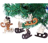 BRUBAKER - Suspensions pour Sapin de Noël - 6 Pièces - Traîneaux - Figurines en Bois Naturel - Décoration Arbre de Noël
