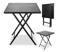 BRUBAKER Table de Jardin Bergamo - 58 x 58 cm Table de Balcon Imperméable - Poly Rotin et Métal Pliable - Table de Camping Carrée avec Aspect Pierre pour Balcon, Terrasse - Gris