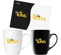 BRUBAKER Tasses à Café Her King & His Queen avec Carte de Vœux - Tasses à Café pour Couple Noir et Blanc - 300 ml Set de Tasses - Mug Set en Boîte Cadeau pour le Mariage et Noël