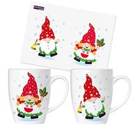 BRUBAKER Tasses à Café Joyeux Nains de Noël Avec Carte de Vœux - Lutins de Noël - Set Cadeau 300 ml