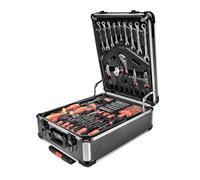 Brüder Mannesmann M29098 Mallette à outils mobile 969 pièces avec jeu de douilles, pinces, tournevis, pistolet à colle chaude, marteau, niveau à bulle et embouts