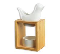 Brûle Parfum Birdy Blanc - Brûleur Fondant Cire Parfumée - Diffuseur Huile Essentielle et Parfum Maison - Bougeoir Aromathérapie Porte Bougie en Bois et Céramique Décoratif Hauteur: 13 cm - Zen’Arôme