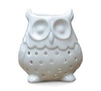 Brûle Parfum Brûleur Fondant Cire Parfumée - Diffuseur Huile Essentielle et Fragrance Maison - Bougeoir Photophore Céramique Blanche Porte-Bonheur, H 12 cm -Hibou Zen’Arôme