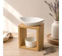 Brûle Parfum Feuillage - Brûleur Fondant Cire Parfumée - Diffuseur Huile Essentielle et Parfum Maison - Bougeoir Aromathérapie Porte Bougie en Bois et Céramique Décoratif - Hauteur: 13 cm - Zen’Arôme