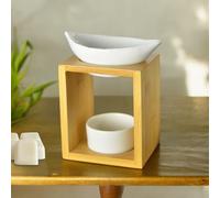 Brûle Parfum Feuillage - Brûleur Fondant Cire Parfumée - Diffuseur Huile Essentielle et Parfum Maison - Bougeoir Aromathérapie Porte Bougie en Bois et Céramique Décoratif - Hauteur: 13 cm - Zen’Arôme