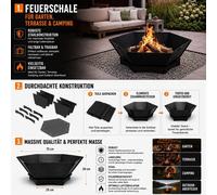 Brûle-parfum QLS 75 x 75 cm XXL - Foyer d'extérieur pliable en acier, noir, pour le jardin 11486