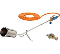 Brûleur à gaz - Désherbeur - Élimination des mauvaises herbes - Économie d'énergie - Flamme économique - Tuyau de 5 mètres - Argent, bleu, orange