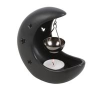 Brûleur à huile à suspendre en forme de croissant de lune noir - Support d'aromathérapie en métal élégant pour une atmosphère relaxante, décoration d'intérieur parfaite