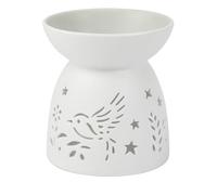 Brûleur à huile en céramique 9 x 9 cm - Blanc découpé avec motifs oiseaux et fleurs - Photophore pour huiles essentielles et cire fondue - Parfum d'intérieur - JR1522 (beige)