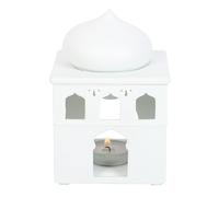 Brûleur à huile en forme de mosquée blanche pour décoration aux chandelles et chauffe-parfum - Parfait pour les célébrations de l'Aïd et l'éclairage de salle de prière
