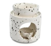 Brûleur à Huile Essentielle en Céramique, Diffuseur Parfum Maison avec Bol Amovible, Lampe Aromatique pour Fondant Parfumé et Bougie, Brûle Parfum Élégant, Décoration Salon et Méditation (Noir&Blanc)
