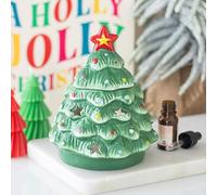 Brûleur à huile pour sapin de Noël nostalgique - Design traditionnel d'arbre festif pour huiles parfumées - Alimenté par des bougies de thé avec couvercle amovible - Ajoute du charme festif et