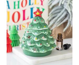 Brûleur à huile pour sapin de Noël nostalgique - Design traditionnel d'arbre festif pour huiles parfumées - Alimenté par des bougies de thé avec couvercle amovible - Ajoute du charme festif et
