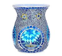 Brûleur d’huiles essentielles, mosaïque Lampe parfumée en Verre, Diffuseur Huile Essentielle et Parfum pour Maison, Chambre, Bureau (Bleu)
