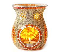 Brûleur d’huiles essentielles, mosaïque Lampe parfumée en Verre, Diffuseur Huile Essentielle et Parfum pour Maison, Chambre, Bureau (Orange)