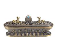 Brûleur d'encens Double Deer, Porte-encens tibétain avec Motif des Huit Auspices et Mantra des Six Mots, Alliage d'aluminium décoratif pour bâtons, cônes, Spirales, Finition Bronze Vieilli