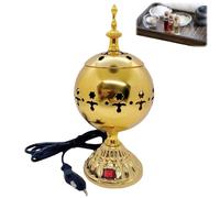 Brûleur D'encens Électrique,Brûleur D'encens Style Oriental Moyen - Support de Brûle-Arabe pour Encens Bougie Oud Méditation Église Salon Yoga Spa Décoration Intérieure (Or)