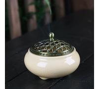 Brûleur d'encens en céramique vintage avec plafond, tapis ignifuge | Brûleur d'encens en céramique à trois pieds pour méditation, yoga et aromathérapie, décoration de salon, blanc grisâtre