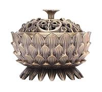 Brûleur d'Encens Lotus, Porte-Encens en Forme de Cône en Alliage de Zinc Lotus Vintage Support de Cône de Refoulement de Bouddha en Cuivre Tibétain, Porte-Bâton d'Encens 7×5 cm (Bronze)