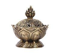 Brûleur d'Encens Lotus Vintage, Porte-Cône en Alliage de Zinc avec Couvercle pour Méditation et Détente