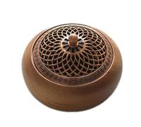 Brûleur d'encens rond en bois, fabriqué à la main avec couvercle en alliage - pour bâtons cônes, sauge, plateau de méditation