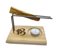 Brûleur en bois avec support en métal pour yoga, méditation et purification - Porte-encens sûr et esthétique - Idéal pour brûler du bois sacré 100 % naturel (OM)