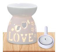 Brûleur Huile Essentielle en Céramique Émaillée 50ml, Diffuseur d’Arômes avec Support Bougie Chauffe-Plat, Brûleur pour Fondants Parfumés et Cire, Décoration Maison Chambre Salon (9x7x7 cm)