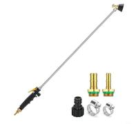 Brumisateur réglable pour tuyau d'arrosage, construction en acier inoxydable avec ardillons en laiton pour 1/4" 3/8" et connecteur en plastique pour 1/2", poignée de verrouillage (67 cm)