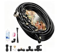 Brumisateur Terrasse, Kit Brumisateur Exterieur, Tuyau BrumisateurTerrasse Exterieur, Buses De Brume Avec Joint En T, Kit De Tuyau-Brumisateur Par Brume Pour Jardin Parasols Avec Filtre à Eau，18M