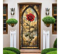 Brun Autocollants de Porte 77x200 cm Rose 3D Trompe L'Oeil Auto-adhésif Vinyle Porte Papier Stickers Imperméable Mur Salon Chambre Salle Bain Décor