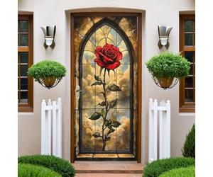Brun Autocollants de Porte 77x200 cm Rose 3D Trompe L'Oeil Auto-adhésif Vinyle Porte Papier Stickers Imperméable Mur Salon Chambre Salle Bain Décor