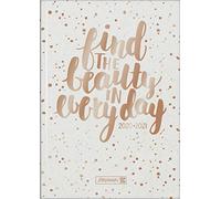 Brunnen 1072120171 Gold Glitter Agenda semainier 2020/2021 2 pages = 1 semaine Format A5 Couverture rigide matelassée
