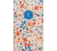 BRUNNEN Agenda de poche modèle 756 (2025) « Botanical », 2 pages = 1 semaine, format A6, 144 pages, reliure graphique, multicolore