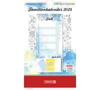 BRUNNEN Calendrier familial (2025) « Aquarelle », 1 page = 1 mois, 12 feuilles