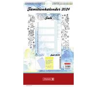 BRUNNEN Calendrier mensuel « Aquarelle » 2024 1 page = 1 mois 25 x 41,5 cm blanc