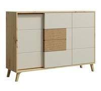 BRUNO Buffet commode 2 portes 3 tiroirs 130x89 cm en bois clair design intemporel Blanc Blanc