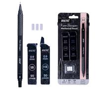 BRUSTRO Kuro Porte-mine de précision | Taille de la pointe - 0,9 mm avec 20 mines HB et 20-2B, 3 recharges de gommes | Idéal pour écrire, esquisser, dessiner, mandala et étudiants en beaux-arts