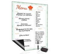 Brute Strength - Planning repas magnétique - Blanc - Français - 42 x 29 cm | Planificateur de repas hebdomadaire et menu effaçable pour réfrigérateur; planning familial avec feutre et effaceur inclus