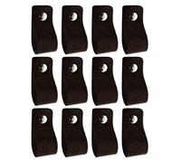 Brute Strength - Poignées en cuir pour meubles - Noir - 12 pcs - 12,5 x 2,5 cm - Poignée de meuble, Poignée de porte pour cuisine, salle de bain, armoires, commode, bois