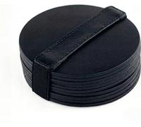 Brute Strength - sous-Verres en Cuir Pleine Fleur - Rond - Noir - 10 pièces | Dessous de verre, sous-verres et sous-bocks lavables en cuir pleine fleur; avec lanière de rangement pour verres et tasses