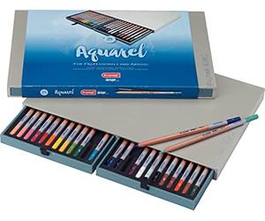 BRUYNZEEL Design Crayons d'aquarelle professionnels Set de 24 + Pinceau | Crayons pour artistes solubles dans l'eau pour le dessin, le coloriage et la peinture