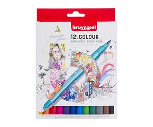 BRUYNZEEL Dual Tip Fineliner pinceaux set - 12 couleurs vibrantes - pour l'esquisse, le lettrage, le journal - 0.4 mm pointe fine - encre à base d'eau