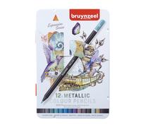 BRUYNZEEL Expression Crayons de couleur teintes métalliques, boîte métallique de 12