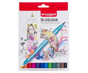 Bruynzeel - Kit créatif de feutres pinceaux Fineliner, 12 couleurs | 6 pièces