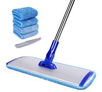Bryquelin Balai Plat en Microfibre de 45 cm, avec poignée en Acier Inoxydable, 4 serpillères réutilisables et lavables, pour Bois Dur et carrelage